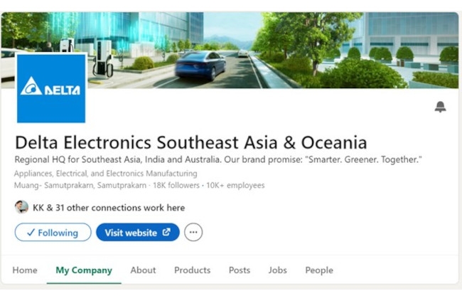 REMINDER: Please Update Your Company on LinkedIn to Delta Electronics Southeast Asia & Oceania
